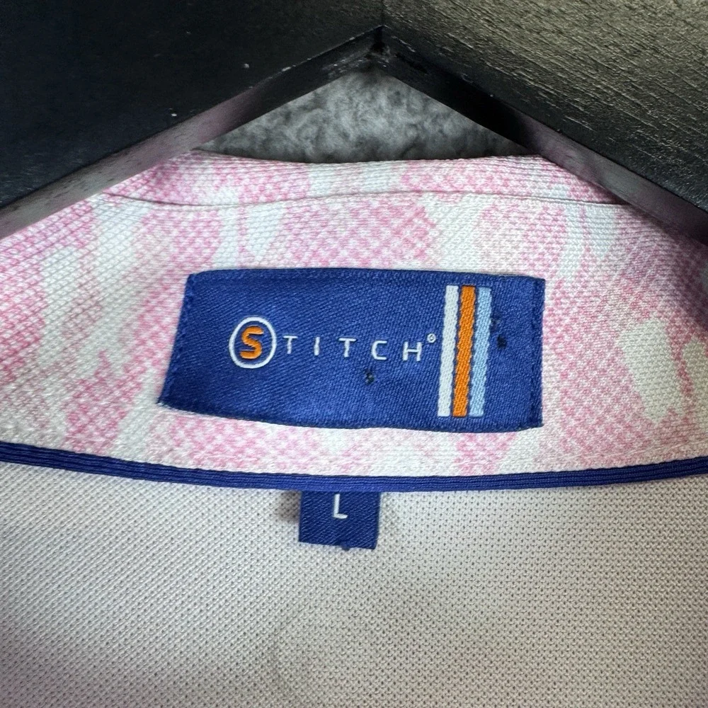Stitch Polo Shirt Mens Large Pink Camo Performance Golf Stretch Troon GC Logo